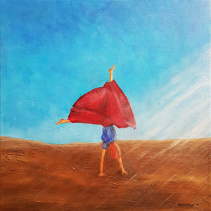 Head Over Heels, Original Painting by Beata Dagiel, Girl doing cartwheels
