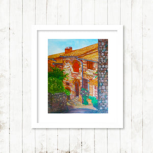 Assisi Street Italy, old Italian Street in sun, Fine art print framed, original painting by Beata Dagiel