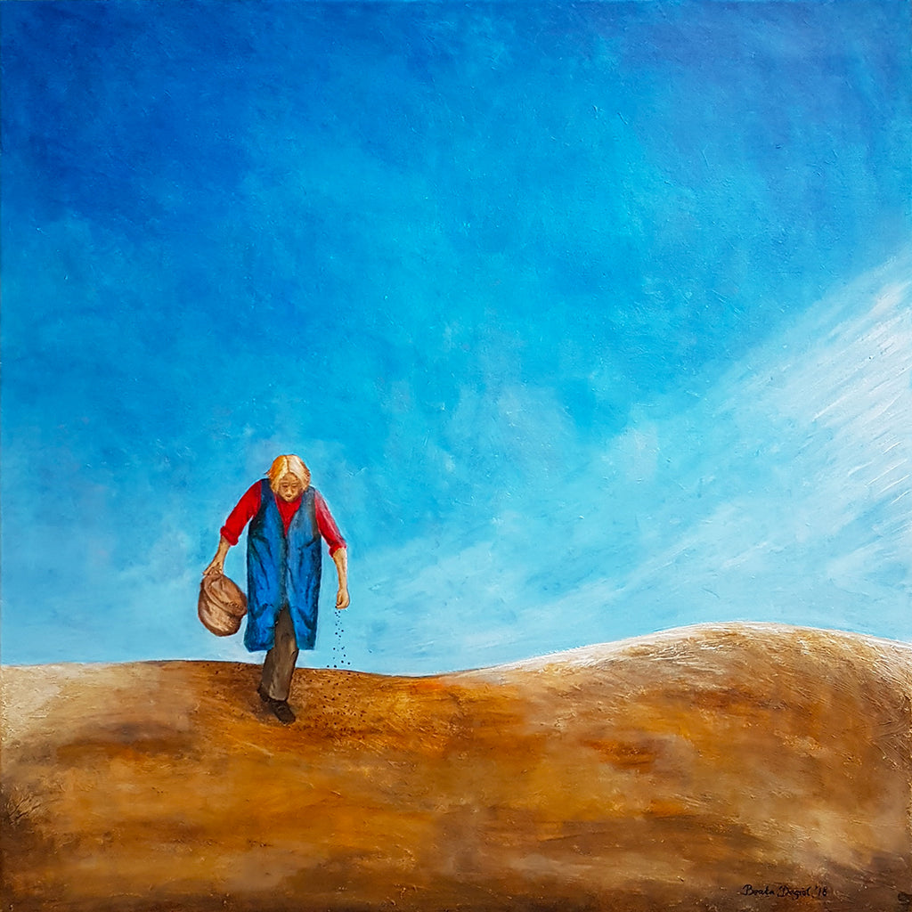 Circle Of Life Painting, Old Woman Working on a Field, Print on Paper or Canvas