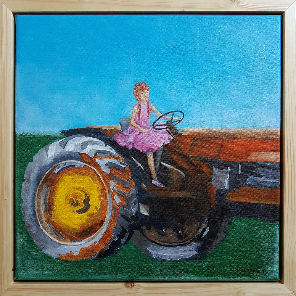 Farmer's Daughter, Original Painting on Canvas by Beata Dagiel, Framed
