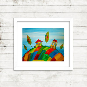 Two Homes, Fine Art Print from an Original Painting by Beata Dagiel, Framed